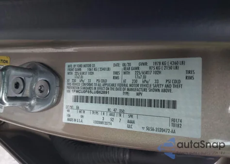 2020 Ford Escape S from USA, damaged, VIN 1FMCU0F65LUB62891